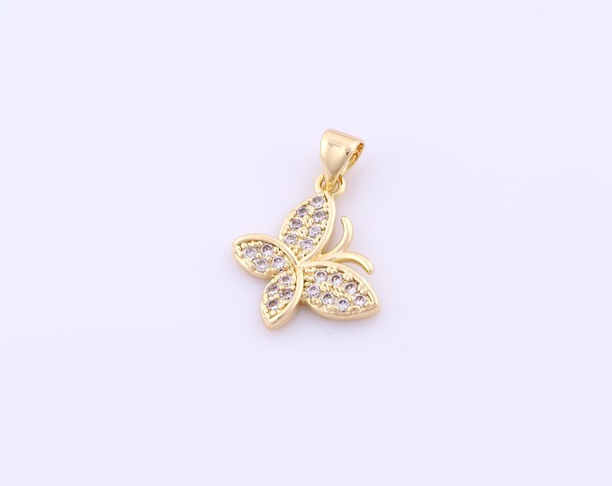 1 pcs Gold CZ Butterfly Pendant,18K Gold Filled Insect Charm,Butterfly Charms DIY Bracelet Necklace Jewelry Making Findings Supply