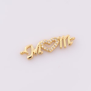 1 peça conector de letra dourada, conector CZ MOM preenchido com ouro 18K, conector de coração, pulseira faça você mesmo, colar, fabricação de joias, suprimentos