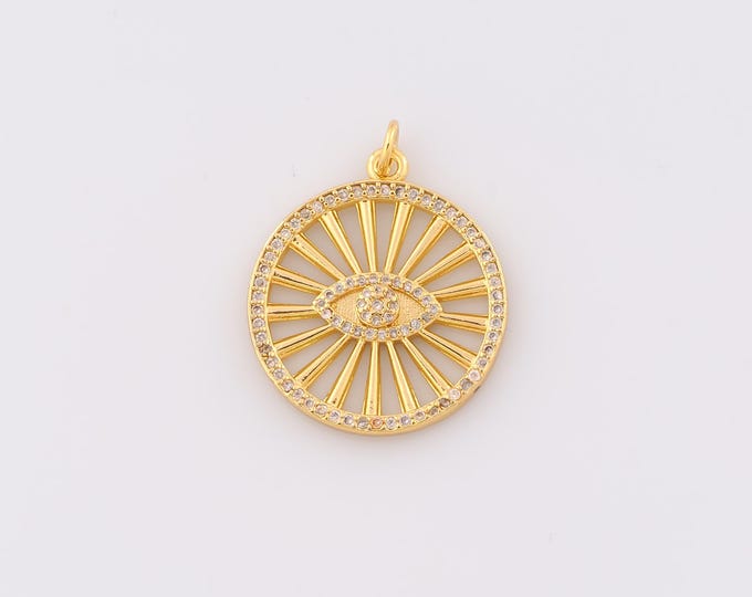 1 pcs Gold CZ Evil Eye Pendant,18K Gold Filled Devil Eye Charm,Round Charms,DIY Bracelet Necklace Jewelry Making Findings Supply