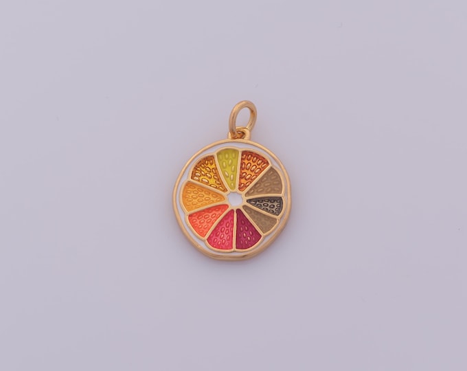 1 pcs Gold Enamel Lemon Slice Pendant,18K Gold Filled Fruit Charm,Lemon Slice Charms DIY Bracelet Necklace Jewelry Making Findings Supply