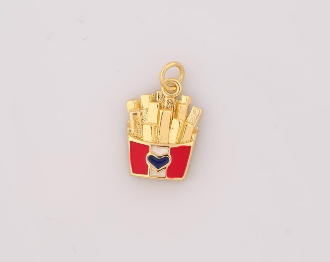 1 pcs Gold Enamel French Fries Pendant,18K Gold Filled Heart Charm,French Fries Charms DIY Bracelet Necklace Jewelry Making Findings Supply