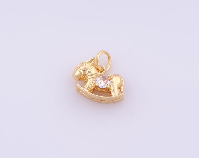 1 pcs Gold CZ Rocking Horse Pendant,18K Gold Filled Horse Charm,Rocking Horse Charms DIY Bracelet Necklace Jewelry Making Findings Supply