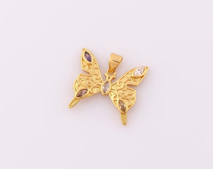 1 pcs Gold CZ Butterfly Pendant,18K Gold Filled Butterfly Charm,Butterfly Charm DIY Bracelet Necklace Jewelry Making Findings Supply