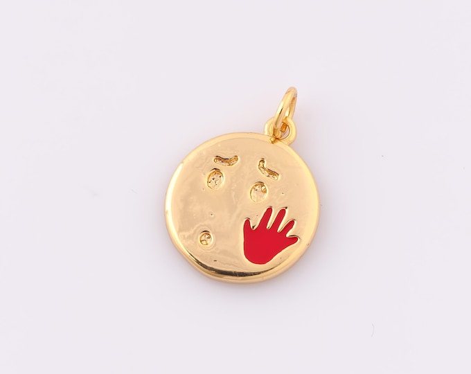 1 pcs Gold Enamel Expression Pendant,18K Gold Filled Slap Charm Round Charms,DIY Bracelet Necklace Jewelry Making Findings Supply