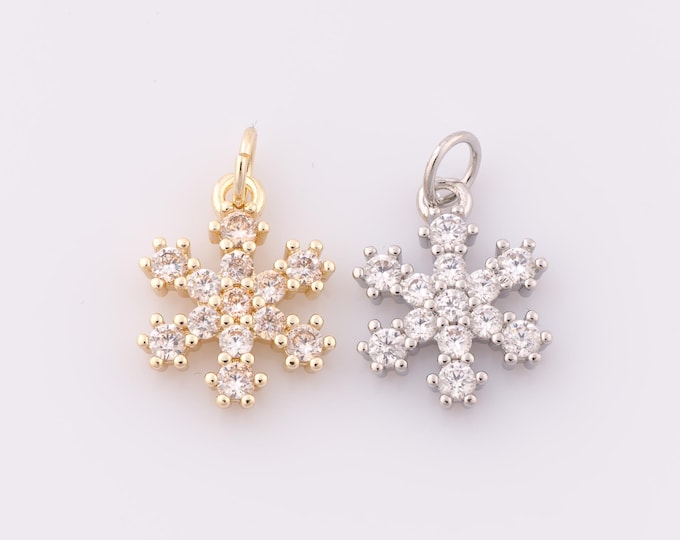 1 pcs Gold CZ Snowflake Pendant,18K Gold Filled Flower Charm,Snowflake Charm DIY Bracelet Necklace Jewelry Making Findings Supply