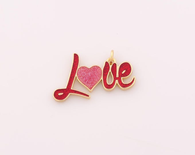 1 pcs Gold Enamel LOVE Pendant,18K Gold Filled Heart Charm,Letter Charms DIY Bracelet Necklace Jewelry Making Findings Supply