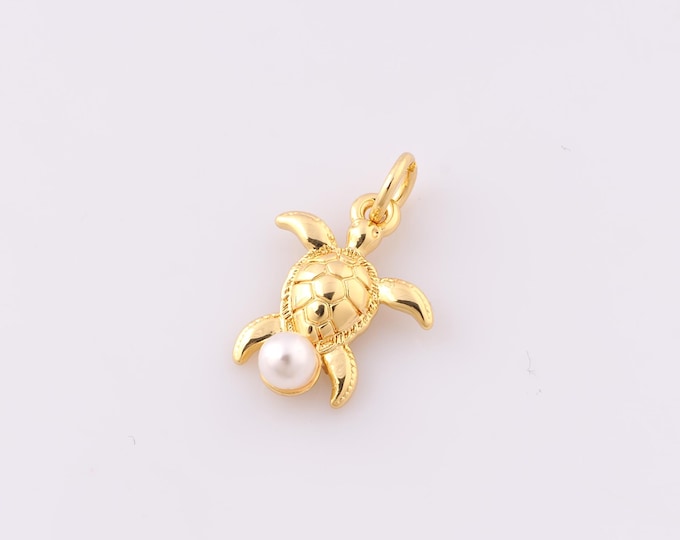 1 pcs Gold Turtle Pendant,18K Gold Filled Pearl Charm,Turtle Charms,DIY Bracelet Necklace Jewelry Making Findings Supply