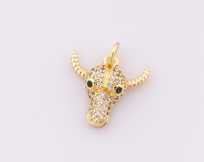1 pcs Gold CZ Cow Head Pendant,18K Gold Filled Cow Head Charm,Cow Head Charm DIY Bracelet Necklace Jewelry Making Findings Supply