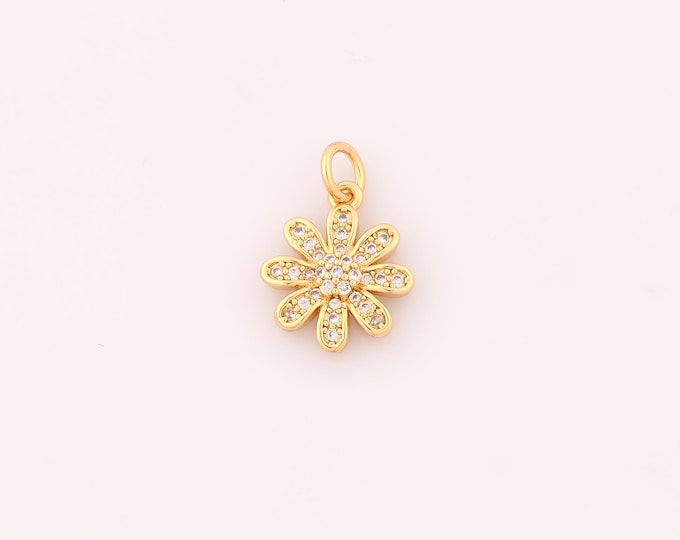 1 pcs Gold CZ Daisy Pendant,18K Gold Filled Daisy Charm,Daisy Charms DIY Bracelet Necklace Jewelry Making Findings Supply