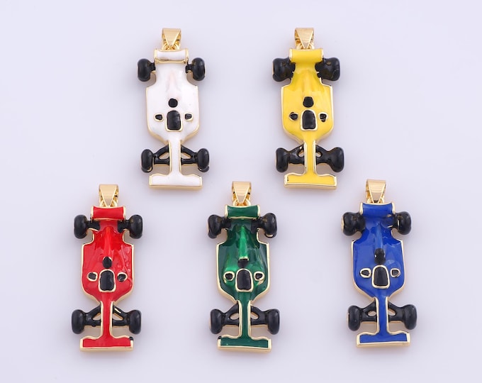 1 pcs Gold Enamel F1 Racing Pendant,18K Gold Filled Racing Charm,F1 Racing Charms DIY Bracelet Necklace Jewelry Making Findings Supply