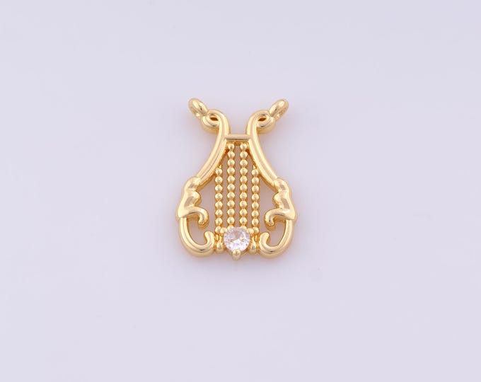 1 pcs Gold CZ Harp Pendant,18K Gold Filled Harp Charm,Harp Charms DIY Bracelet Necklace Jewelry Making Findings Supply