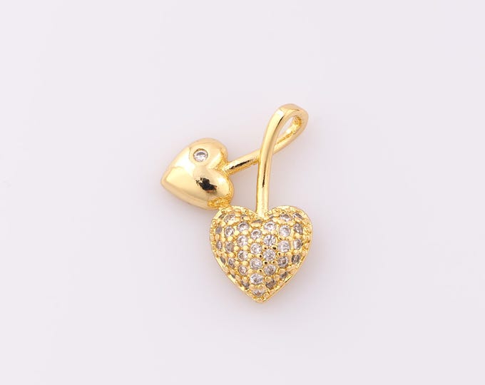 1 pcs Gold CZ Heart Pendant,18K Gold Filled Heart Charm,Heart Charm DIY Bracelet Necklace Jewelry Making Findings Supply