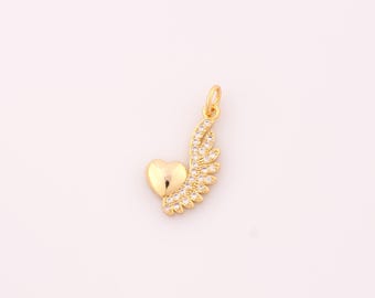 1 pcs Gold Heart Love Pendant,18K Gold Filled Angel Wings Charm,CZ Animal Wings Charms DIY Bracelet Necklace Jewelry Making Findings Supply