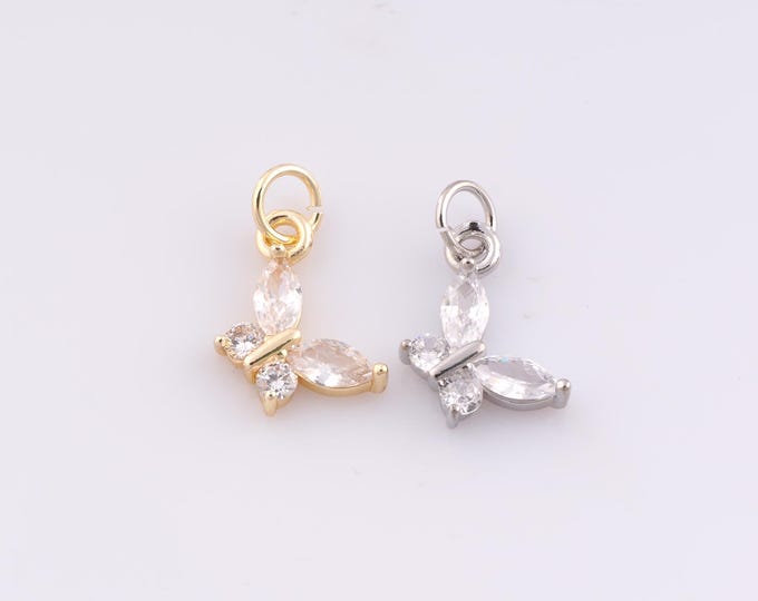 1 pcs Gold CZ Butterfly Pendant,18K Gold Filled Insect Charm,Butterfly Charms,DIY Bracelet Necklace Jewelry Making Findings Supply