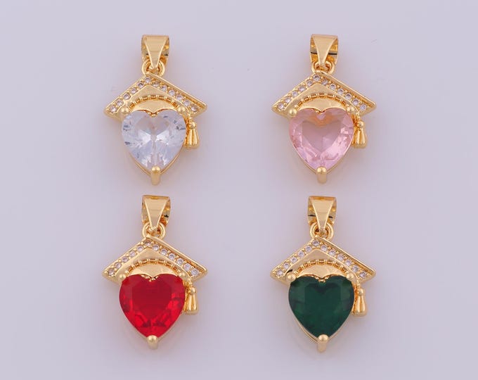 1 pcs Gold CZ Doctoral Cap Pendant,18K Gold Filled Doctoral Charm,Heart Charms DIY Bracelet Necklace Jewelry Making Findings Supply