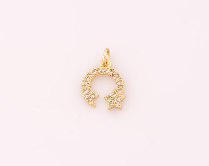 1 pcs Gold CZ Star Pendant,18K Gold Filled Shooting Star Charm,Starburst Charms DIY Bracelet Necklace Jewelry Making Findings Supply
