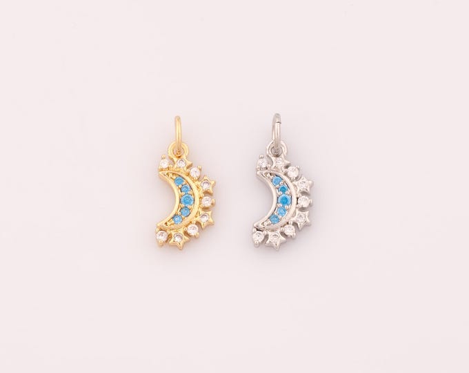 1 pcs Gold CZ Crescent Moon Pendant,18K Gold Filled Celestial Charm,Star Charms DIY Bracelet Necklace Jewelry Making Findings Supply