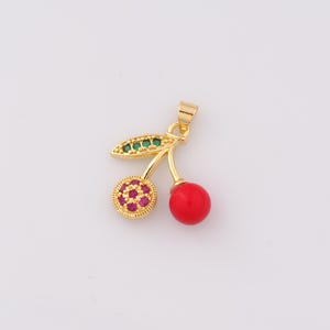 1 pcs Gold Enamel Cherry Pendant,18K Gold Filled CZ Fruit Charm,Cherry Charms,DIY Bracelet Necklace Jewelry Making Findings Supply