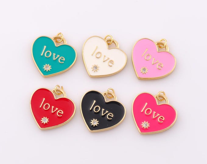 1 pcs Gold CZ Heart Pendant,18K Gold Filled LOVE Charm,Enamel Star Charm DIY Bracelet Necklace Jewelry Making Findings Supply