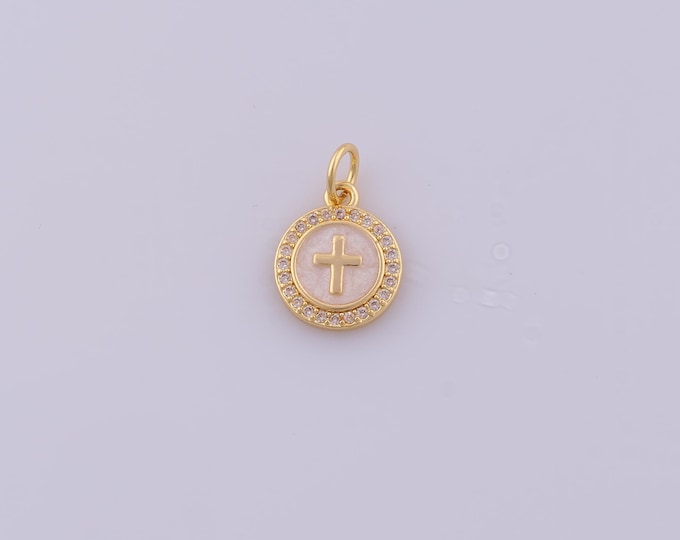 1 pcs Gold Enamel Cross Pendant,18K Gold Filled Religious Charm,CZ Christian Charms DIY Bracelet Necklace Jewelry Making Findings Supply