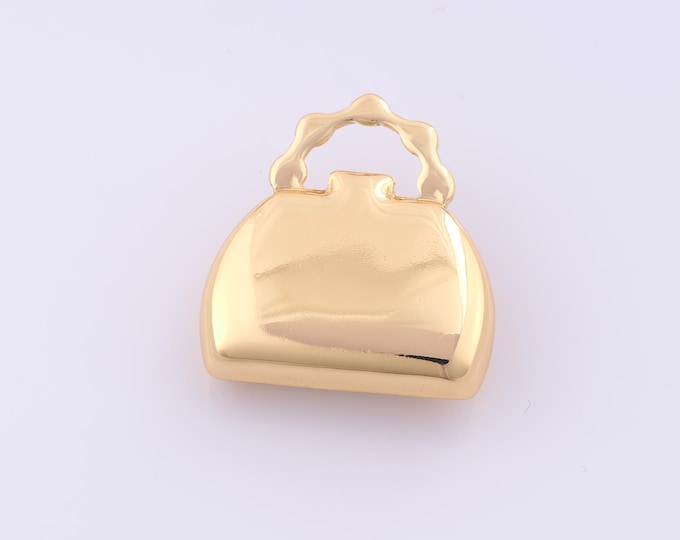 1 pcs Gold Puffed Handbag Pendant,18K Gold Filled Handbag Charm,Handbag Charms DIY Bracelet Necklace Jewelry Making Findings Supply