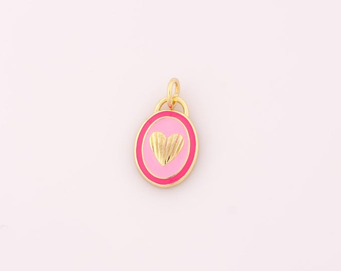 1 pcs Gold Enamel Heart Pendant,18K Gold Filled Oval Charm Heart Charms,DIY Bracelet Necklace Jewelry Making Findings Supply