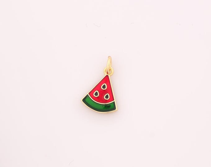 1 pcs Gold Enamel Watermelon Pendant,18K Gold Filled Fruit Charm Watermelon Charms,DIY Bracelet Necklace Jewelry Making Findings Supply