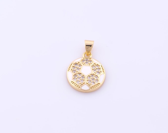 1 pcs Gold Enamel Football Pendant,18K Gold Filled Sports Charm,CZ Ball Charms DIY Bracelet Necklace Jewelry Making Findings Supply
