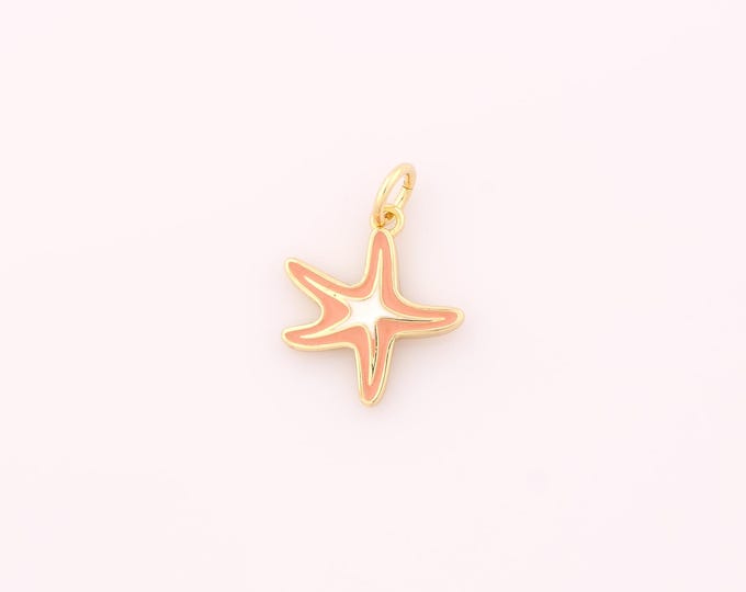 1 pcs Gold Enamel Starfish Pendant,18K Gold Filled Starfish Charm Starfish Charms,DIY Bracelet Necklace Jewelry Making Findings Supply