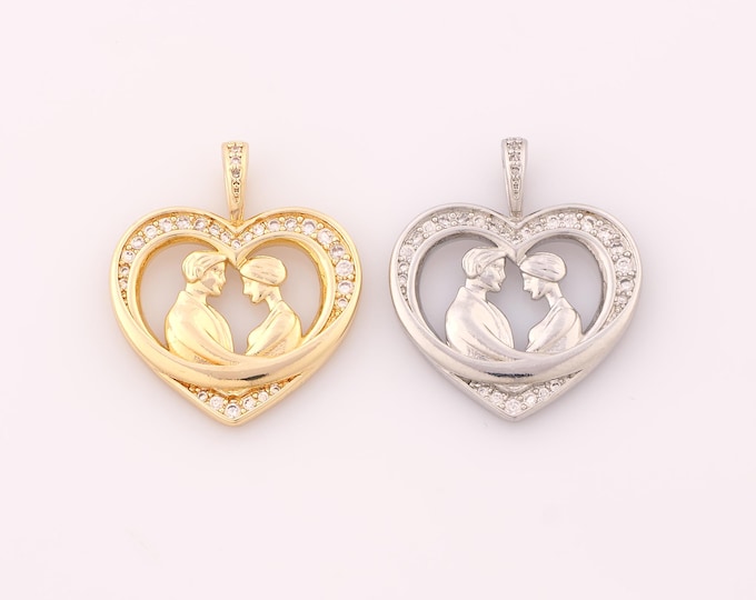 1 pcs Gold CZ Heart Pendant,18K Gold Filled Love Charm,Couple Charms DIY Bracelet Necklace Jewelry Making Findings Supply