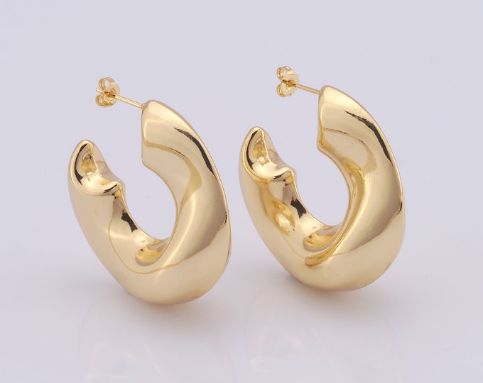 1pair Gold Open Stud Earrings,18K Gold Filled Thick Gold Stud Earrings,Irregular Stud Earrings,Hypoallergenic Stud Earrings,Gift for Her
