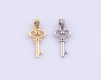 1 pcs Gold Heart Pendant,18K Gold Filled Key Charm,Love Charms DIY Bracelet Necklace Jewelry Making Findings Supply