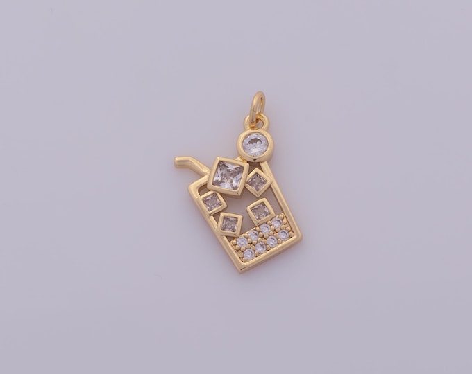 1 pcs Gold CZ Beverage Pendant,18K Gold Filled Beverage Charm,Beverage Charms DIY Bracelet Necklace Jewelry Making Findings Supply