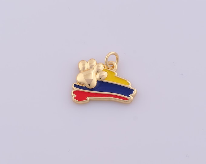 1 pcs Gold Enamel Colombia Pendant,18K Gold Filled Paw Print Charm,Colombia Charms DIY Bracelet Necklace Jewelry Making Findings Supply