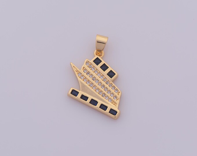 1 pcs Gold Enamel Ship Pendant,18K Gold Filled Ship Charm,CZ Ship Charms DIY Bracelet Necklace Jewelry Making Findings Supply