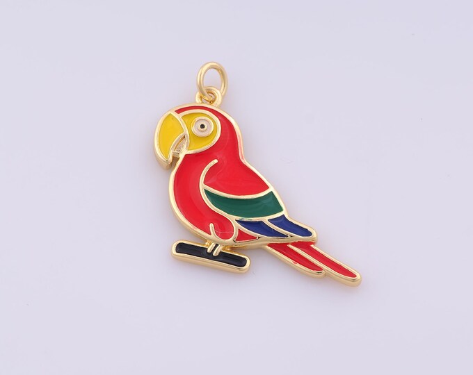 1 pcs Gold Enamel Parrot Pendant,18K Gold Filled Flying Charm,Animal Charms DIY Bracelet Necklace Jewelry Making Findings Supply