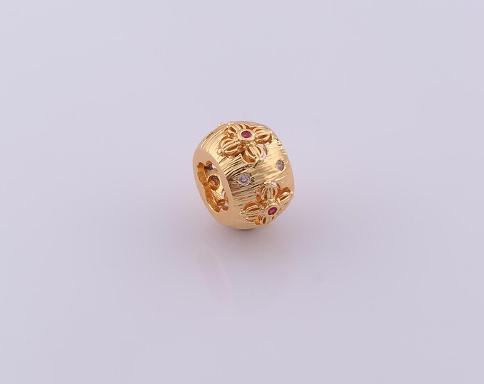 1 pcs 18K Gold Filled Round Tube Spacer Beads,CZ Large Hole Beads,Round Beads for DIY Jewelry Making Findings Supply