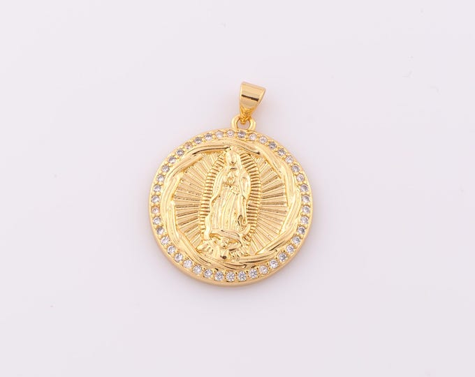 1 pcs Gold CZ Virgin Mary Pendant,18K Gold Filled Religion Charm,Catholic Charm DIY Bracelet Necklace Jewelry Making Findings Supply
