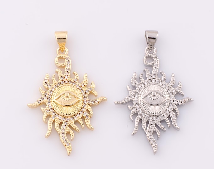 1 pcs Gold CZ Sun Pendant,18K Gold Filled Evil Eye Charm,Devil Eye Charm DIY Bracelet Necklace Jewelry Making Findings Supply