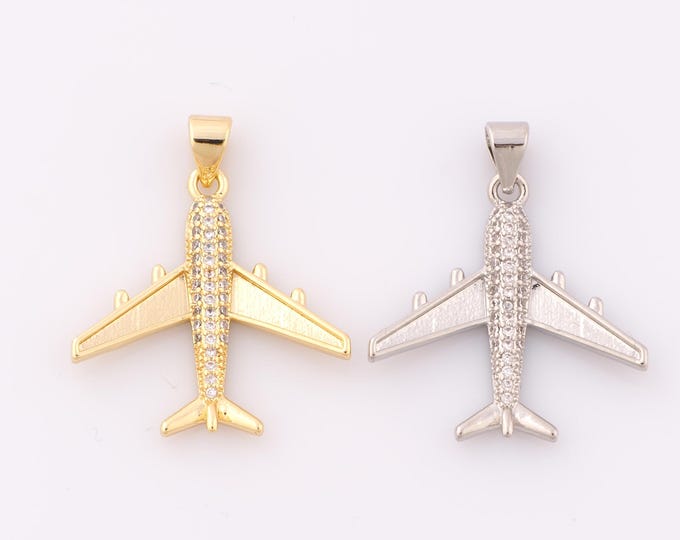 1 pcs Gold CZ Airplane Pendant,18K Gold Filled Airplane Charm,Airplane Charm DIY Bracelet Necklace Jewelry Making Findings Supply