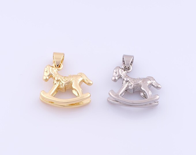 1 pcs Gold Horse Pendant,18K Gold Filled Rocking Horse Charm,Horse Charms DIY Bracelet Necklace Jewelry Making Findings Supply