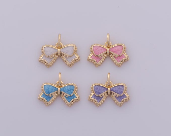 1 pcs Gold Enamel Bow Pendant,18K Gold Filled Tie Charm,Bow Charms DIY Bracelet Necklace Jewelry Making Findings Supply