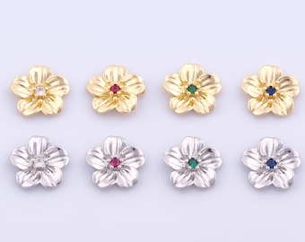 1 pcs Gold CZ Flower Pendant,18K Gold Filled Cherry Blossom Charm,Flower Charms DIY Bracelet Necklace Jewelry Making Findings Supply