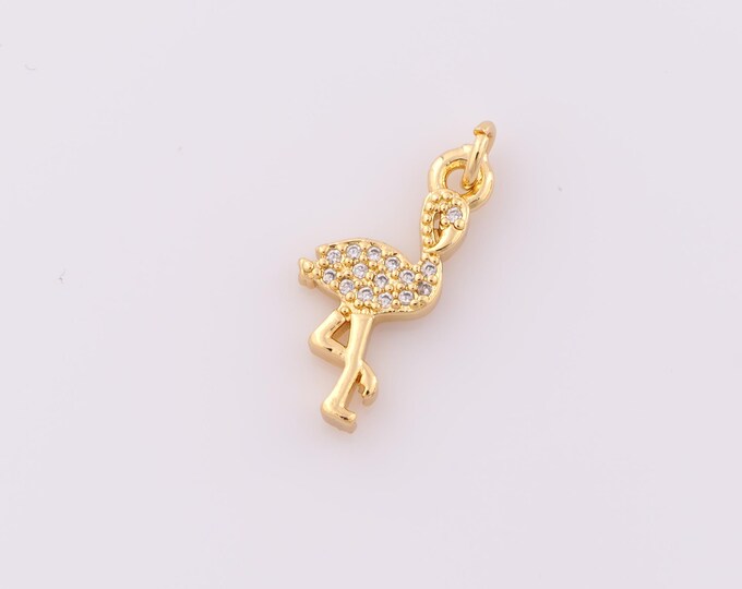 1 pcs Gold CZ Flamingo Pendant,18K Gold Filled Flamingo Charm,Swan Charm DIY Bracelet Necklace Jewelry Making Findings Supply
