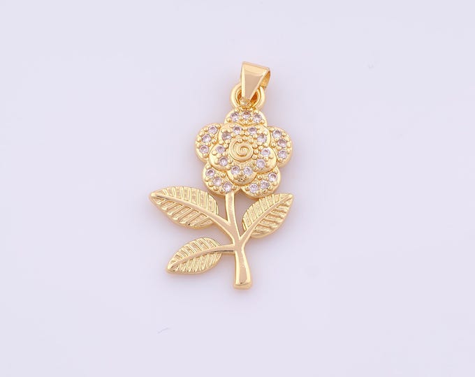 1 pcs Gold CZ Flower Pendant,18K Gold Filled Flower Charm,Flower Charms DIY Bracelet Necklace Jewelry Making Findings Supply