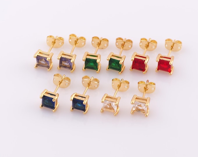 1pair 18K Gold Filled CZ Square Stud Earrings,Gold Square Stud Earrings,Square Stud Earrings,Hypoallergenic Stud Earrings,Gift for Her