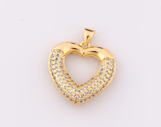 1 pcs Gold CZ Heart Pendant,18K Gold Filled Heart Charm,Heart Charm DIY Bracelet Necklace Jewelry Making Findings Supply