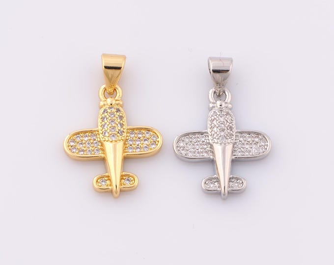 1 pcs Gold CZ Airplane Pendant,18K Gold Filled Airplane Charm,Airplane Charm DIY Bracelet Necklace Jewelry Making Findings Supply