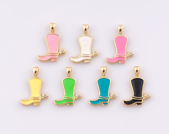 1 pcs Gold Enamel Cowboy Boot Pendant,18K Gold Filled Boot Charm Cowboy Boot Charms,DIY Bracelet Necklace Jewelry Making Findings Supply