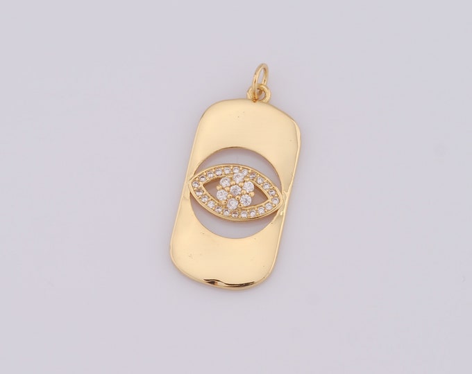 1 pcs Gold Evil Eye Pendant,18K Gold Filled CZ Square Charm,Eye Charm DIY Bracelet Necklace Jewelry Making Findings Supply